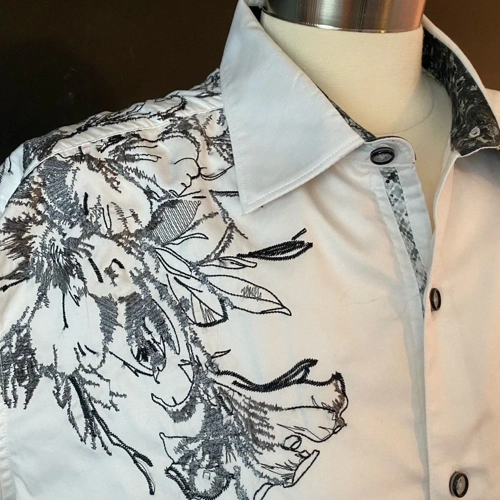 Robert Graham Classic Fit White Floral Button Down Shirt XL - Picture 4 of 10